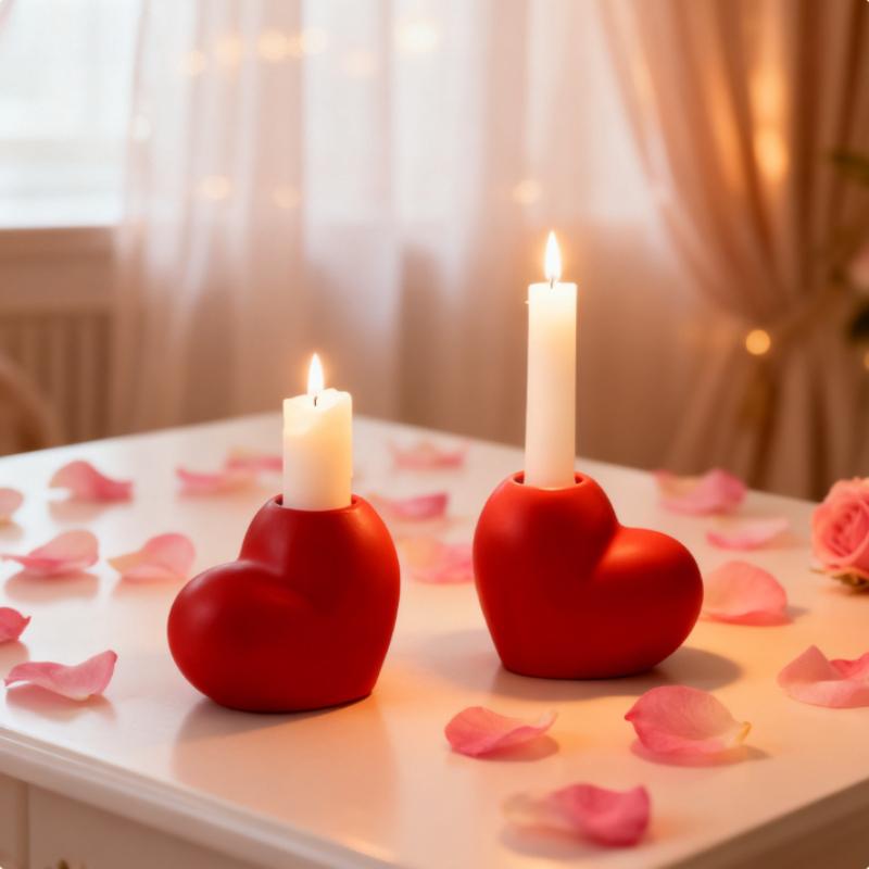 Modern Red Heart-shaped Ceramic Candlestick Valentine's Day Wedding Atmosphere Decoration