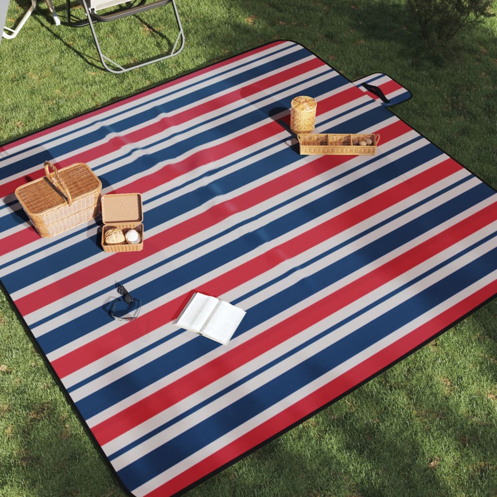 vidaXL Picknickdecke Faltbar Rot und Blau Gestreift 200x200 cm Samt rot