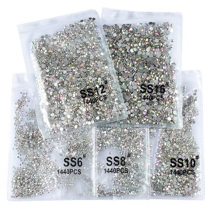 1440 st/påse AB/Klara Runda Mini Nageldiamanter SS3-SS20(1.3-4mm) Flatback Icke-Hotfix Nagelkristall Kristallklar AB Manikyr Glas