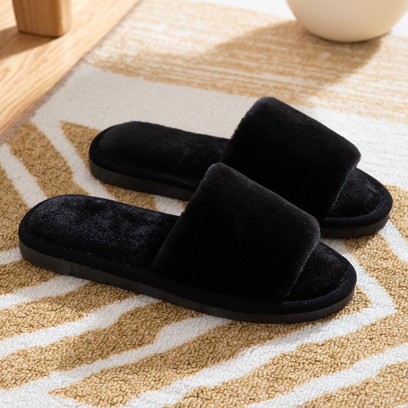 Autumn and Winter Home Warmth One-word Fluffy Slippers Korean Version Indoor Home Slip-resistant Cotton Slippers