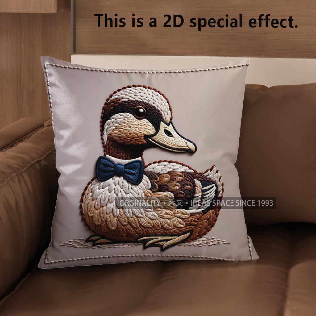 2D Adorable Bow-Tied Duck-Patterned Cushion Covers Pattern Cushion Cover Suitable For Sofa Bedroom Car Pillow Cover