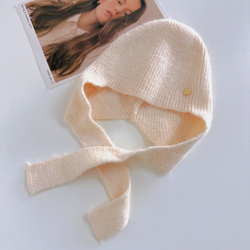 

Keep Warm Knitted Hat Ear Protection Girls Pullover Cap Cute Woolen Crochet Beanies Cap Winter бежевый