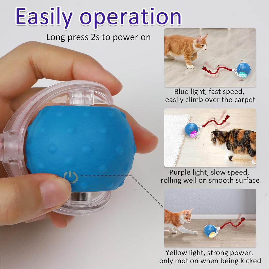 Indoor Cat Interactive Toy Ball, Fast Rolling On Carpet, Chirping and Motion Activated Cat Toy