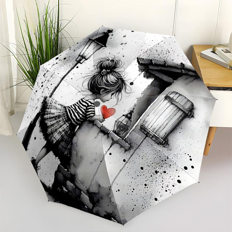 1pc Romantic Heart-Shaped Umbrella Automatic Opening/Closing, Foldable Design, Outdoor Use, Perfect Gift for Fans & Travelers!C058