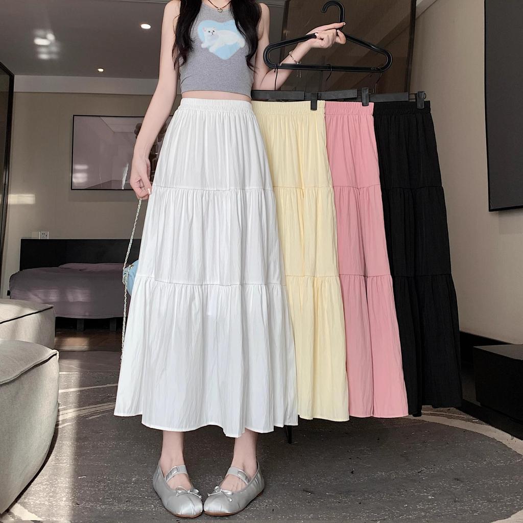 2024 Iridescent White A-line High-Waisted Gauze Midi Skirt - Fairy Summer