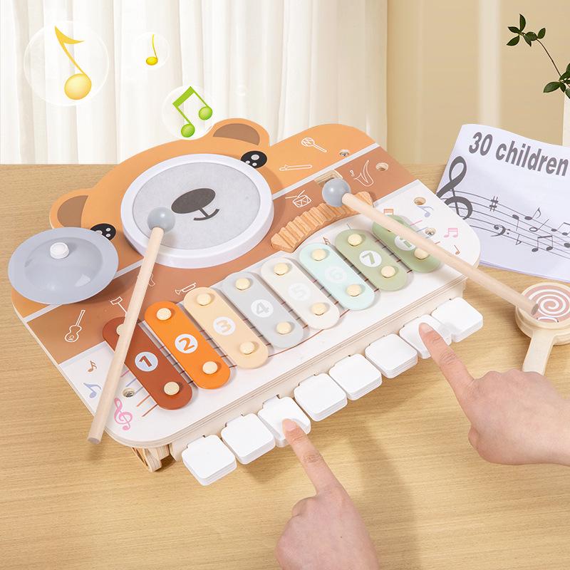 

Wooden Teddy Bear Musical Set: Baby Piano & Drum Educational Toy