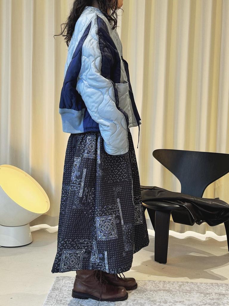 Louvre Winter Japanese Retro Paisley Patchwork Elastic Waist Long Skirt for Women