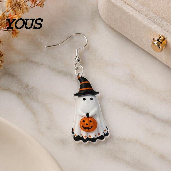 Witch Hat Earrings Cute Ghost Earrings, with Pumpkin Wizard Decor, Smooth Edge Halloween Drop Lightweight Acrylic Pendant Party Soft Painting