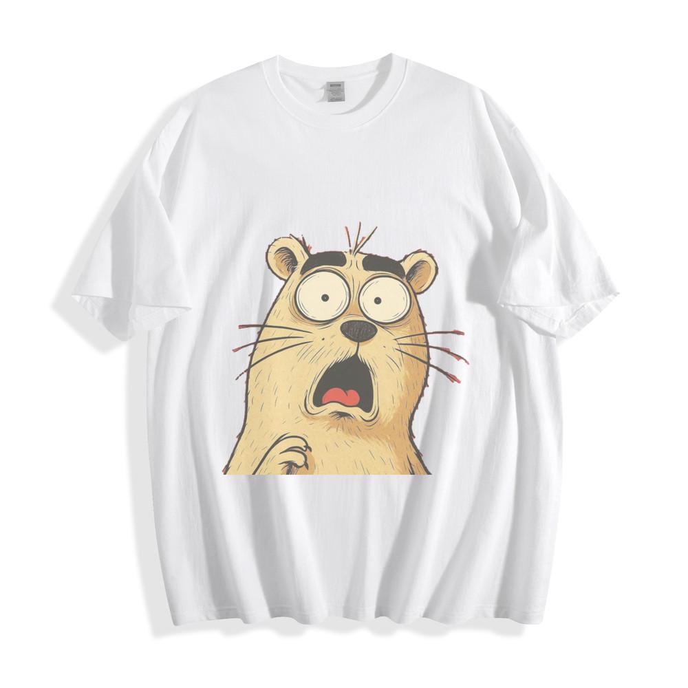 Shocked Feline Cartoon T-Shirt - Hilarious Wide-Eyed Animated Cat Unisex Tee