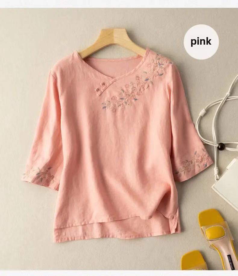 

Женская рубашка из хлопка и льна с вышивкой в китайском стиле – ретро-лето с рукавом три четверти 3XL