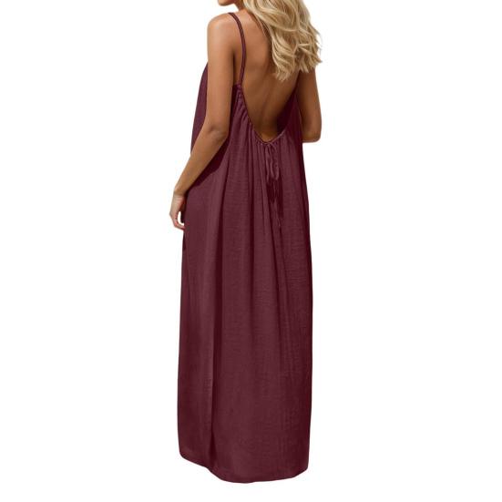 Abito estivo da donna con spalline sottili, senza maniche, schiena scoperta, maxi, ampio, fluttuante, per vacanze al mare