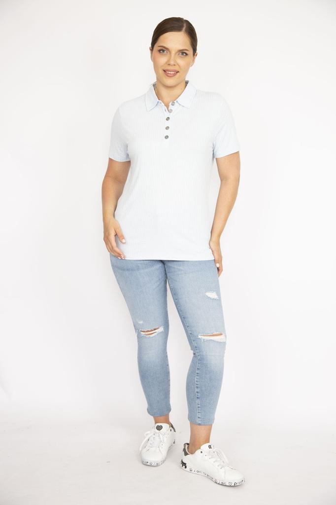 Women's Big Size Blouse Yellow Plus Size Polo Neck Front Buttoned Camisole Fabric Short Sleeve Plus Size Blouse