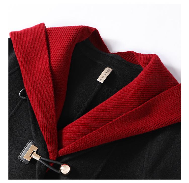 Damen 2025 Petite Kapuzen-Doppelseitiger Kaschmir-Woll-Übermantel, Mittellang