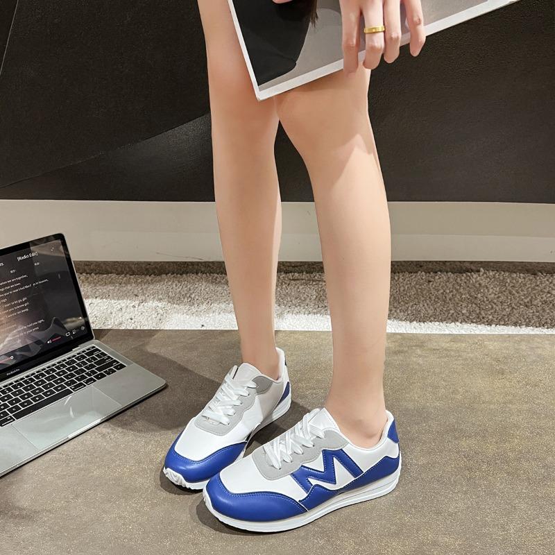 Fashion Women's Casual Sports Shoes Spring New Round Head Color Matching Before Lacing Soft Sole Non-slip Low Top Single Shoes