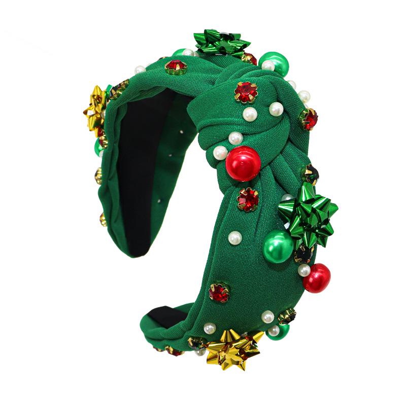 European & American Christmas Pearl Flower Headband - Red & Green Trendy Accessory for Women