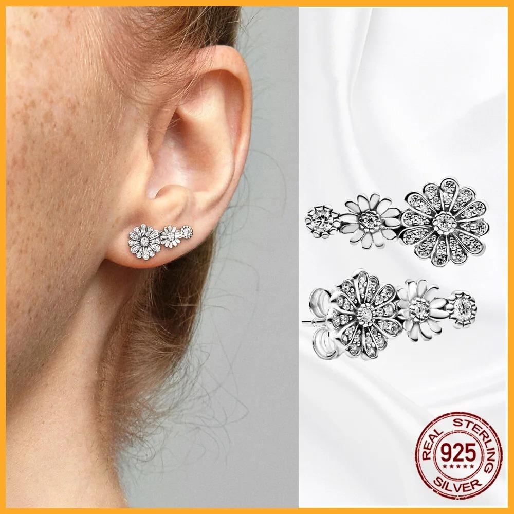 925 Silver Heart Hoop Earrings Sparkling Original Jewelry Gift for Women