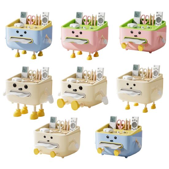 Söt servettlådsöverdrag Servettlådsställ med ben och telefonhållare Multifunktionell servettutdelare med fack för hemmakontoret