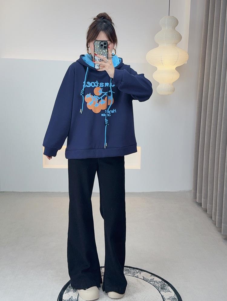 Winter 2025 Plus Size Women's Letter Print Hooded Sweatshirt - Fashionable Drawstring Style