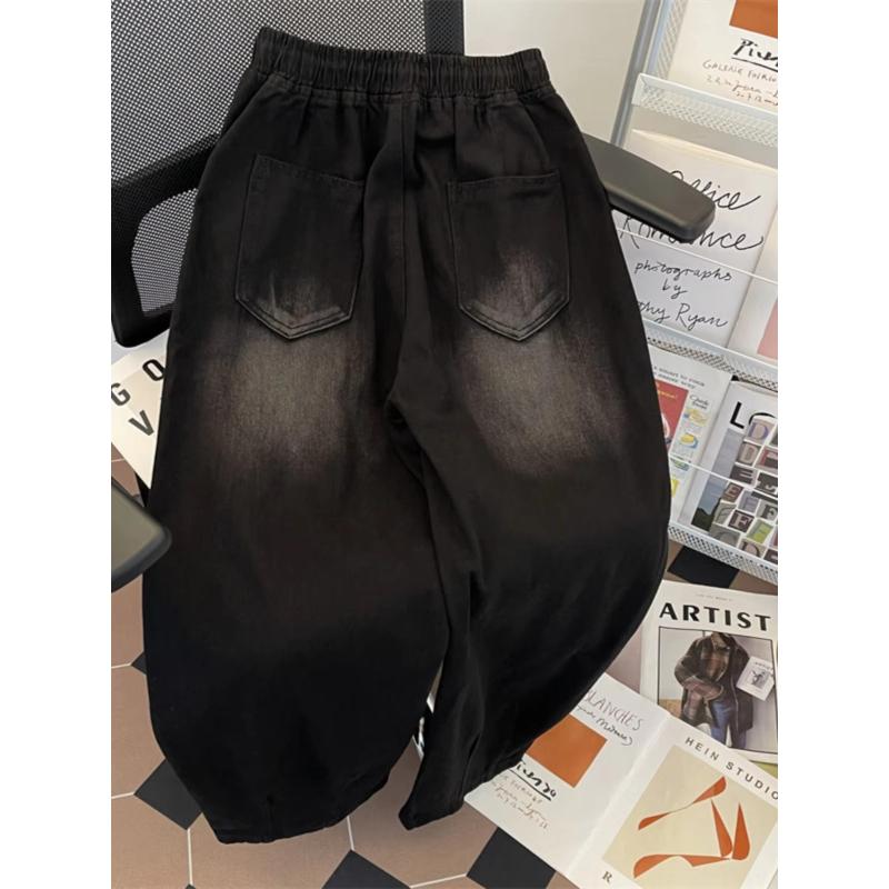 Spring/Autumn Elastic Waist Jeans for Men Drawstring Loose Trousers American Casual Fashion Retro Male Wide Leg Denim Pants