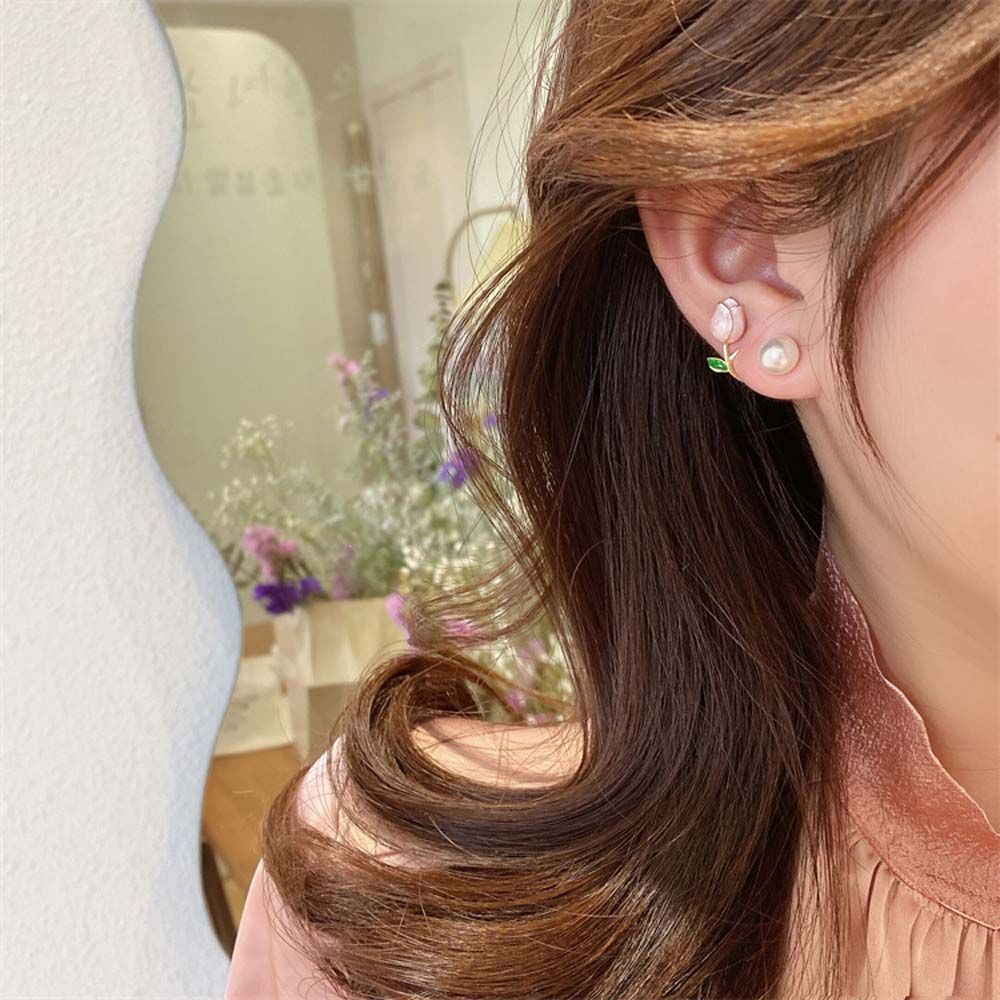Girls Gift Imitation Pearls Pearl Ear Hook Tulip Earrings Women Pearl Studs Flower Ear Studs