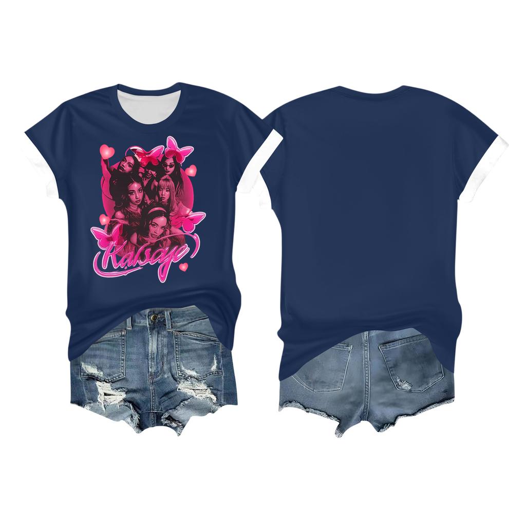 Women's Casual Printed T-shirt Round Neck Pullover Short Sleeve Top