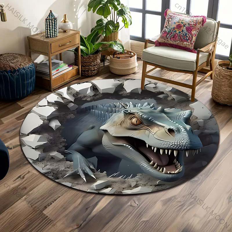 10 Stile HD 3D Dinosaurier-Druck Runder Teppich Bodenmatte Geeignet für Kinderzimmer-Dekoration Wohnzimmer Runde Teppiche für Geschenke