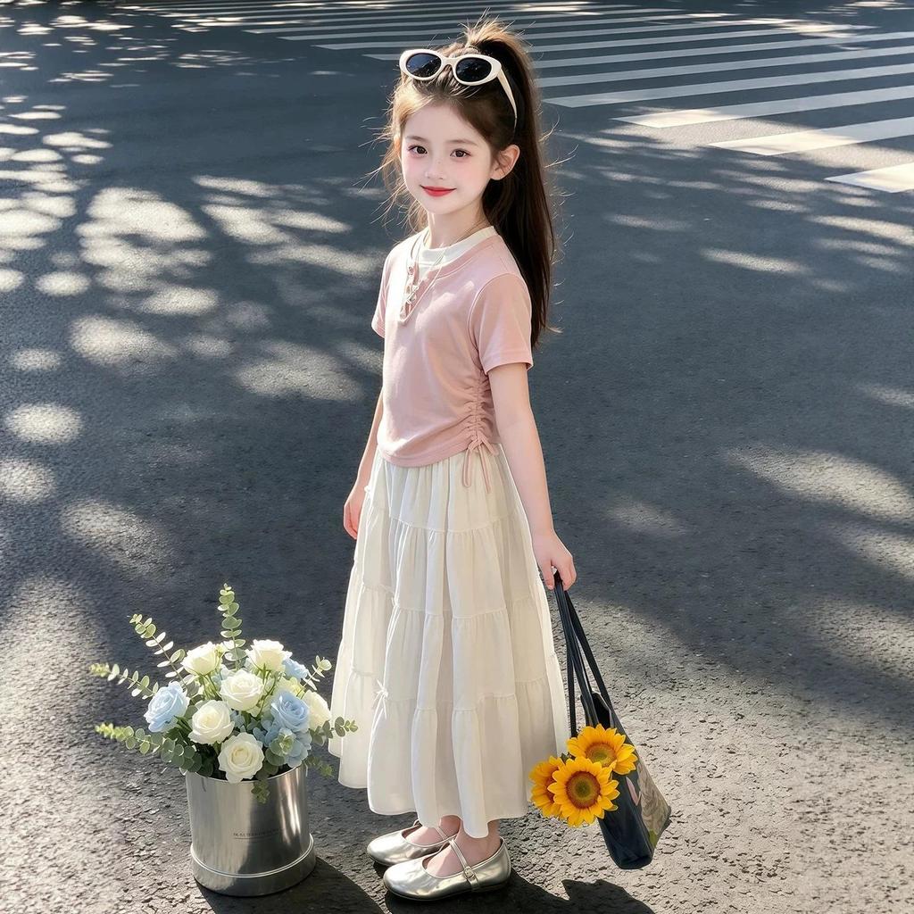 Girls' Summer Korean Style Casual Skirt Set - Fresh, Versatile Princess Look