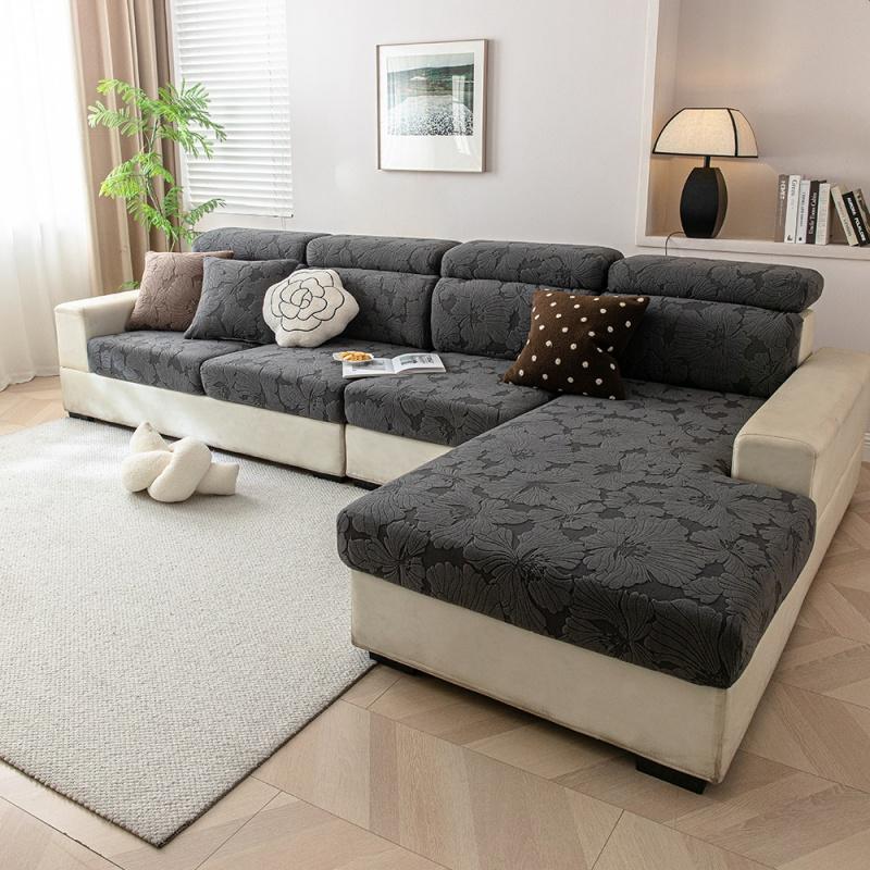 Flowers Jacquard Fleece Sofa Cushion Cover Stretchable Anti-Slip Couch Slipcovers Dustproof Sofa Toppers Furniture Protector