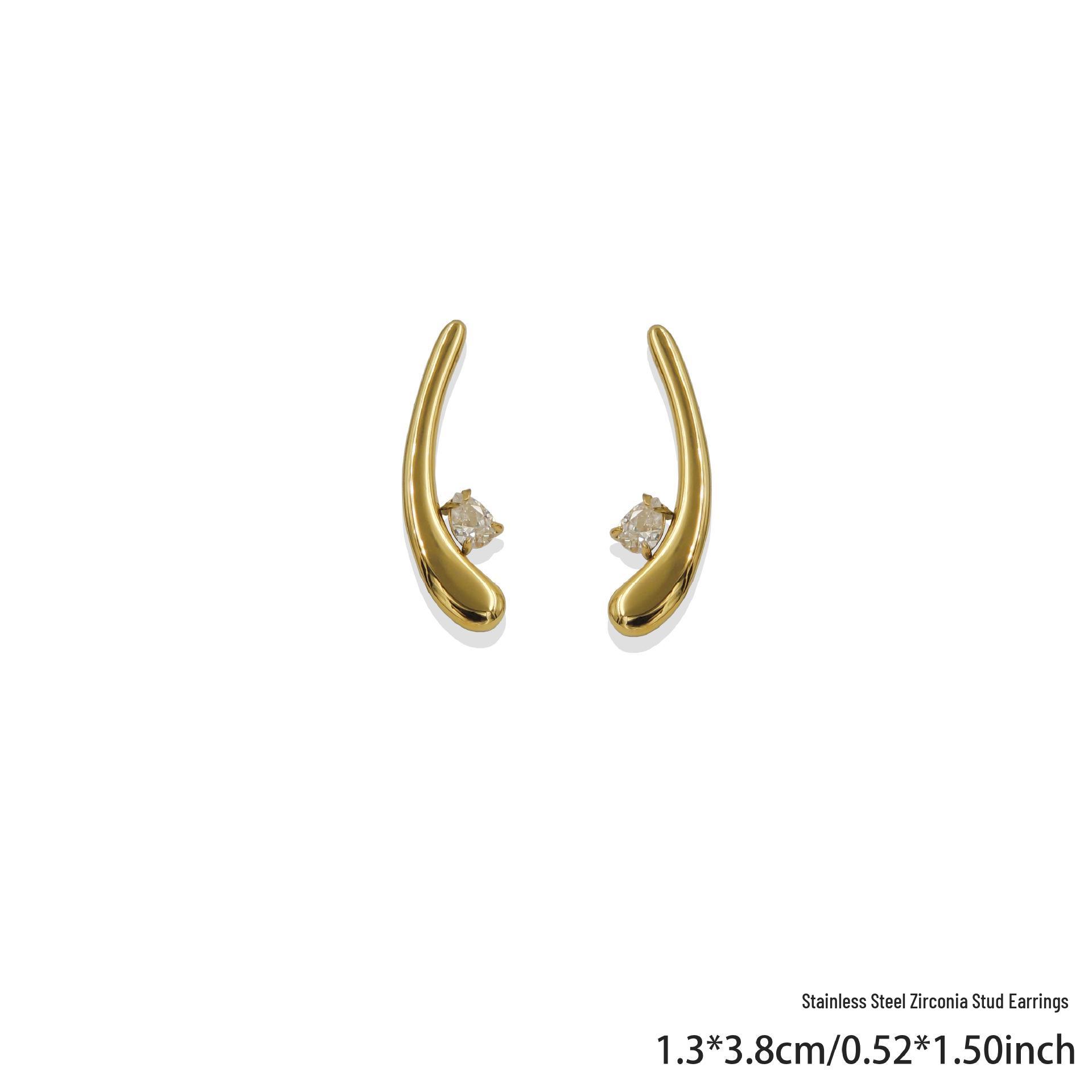Gold Streamlined Water Drop Cubic Zirconia Stud Earrings - Elegant, Fashionable, and Versatile for Women золотой