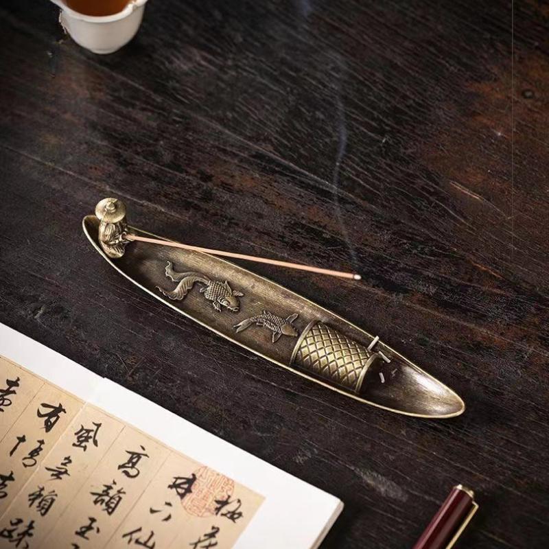 Zen Old Man Fishing Boat Incense Holder - Japanese Style Metal Incense Burner & Ash Catcher, Meditation Decor, Unique Ornaments