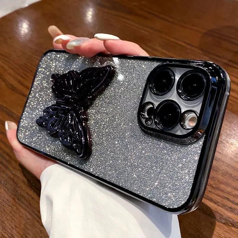 3D Butterfly Phone Holder Crystal Bracelet Glitter Plating Case for Iphone 15 14 13 12 Mini 11 Pro XS Max XR 8 7 Plus Cover