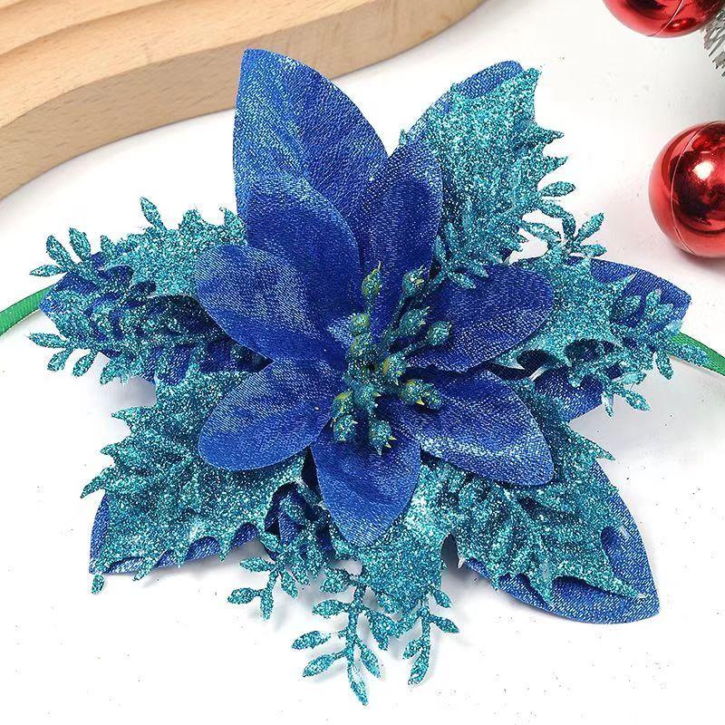 10PCS Christmas Flowers Glitter Artificial Poinsettia Floral Xmas Tree Ornaments DIY Garlands Home Wedding Party Decor