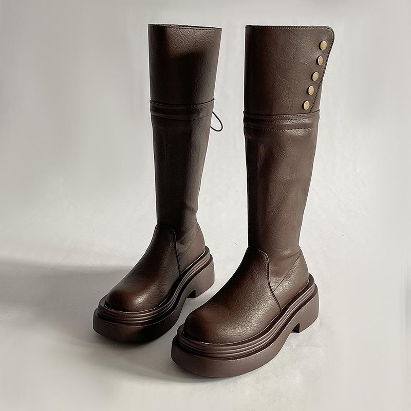 Retro folding platform retro boots women's season new fashion knight boots