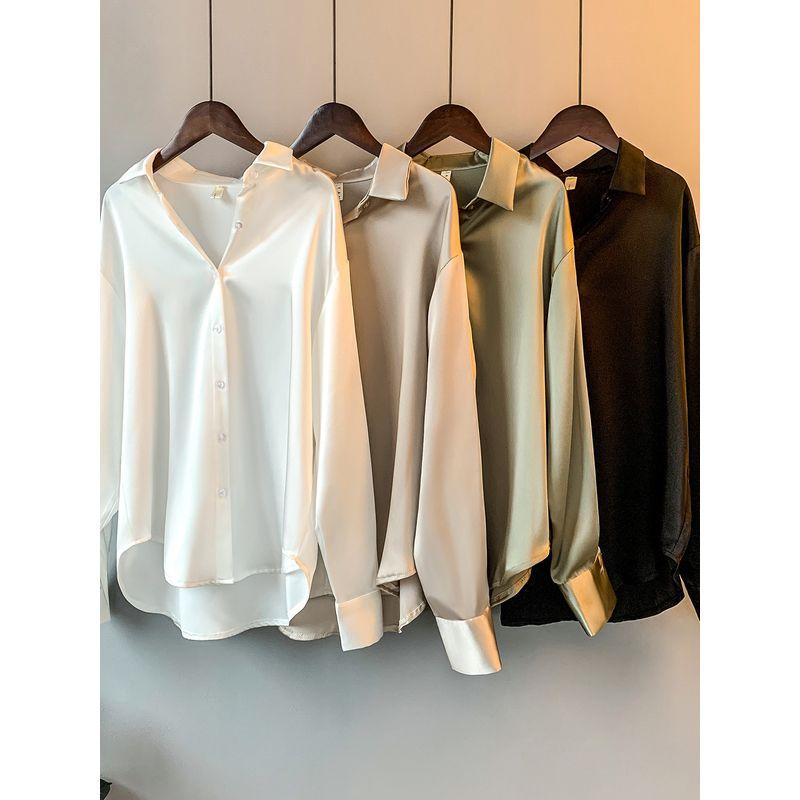 Long Sleeve Satin Versatile Shirt for Women Long Sleeve Satin All-Match Shirts