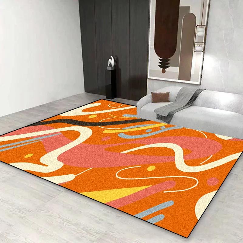 Nordic Orange Large Area Rugs Living Room Creative Geometric Decorate Non-lip Floor Mat Bedroom Lounge Sofa Area Carprt Washable