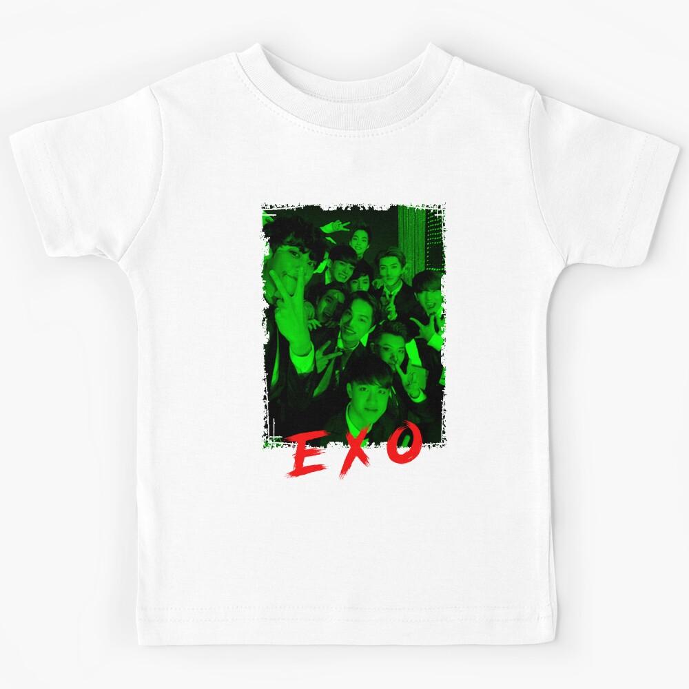 EXO Kpop Group Members Green Korean Kpop RGB Color Design Kids T-Shirt 170