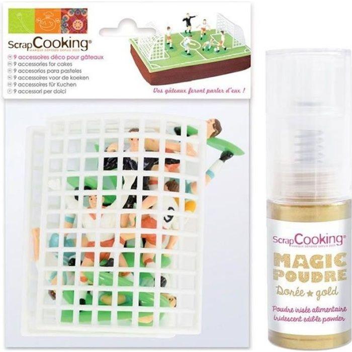 Décoration pour gâteau Terrain de football + 1 poudre alimentaire irisée dorée