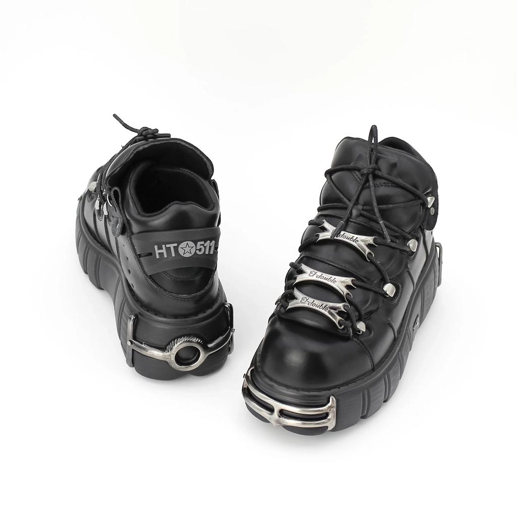 Fashion 2024 New Brand Punk Style Women Shoes Lace-up Heel Height 6CM Platform Shoes Woman Rock Boots Metal Decor Woman Sneakers