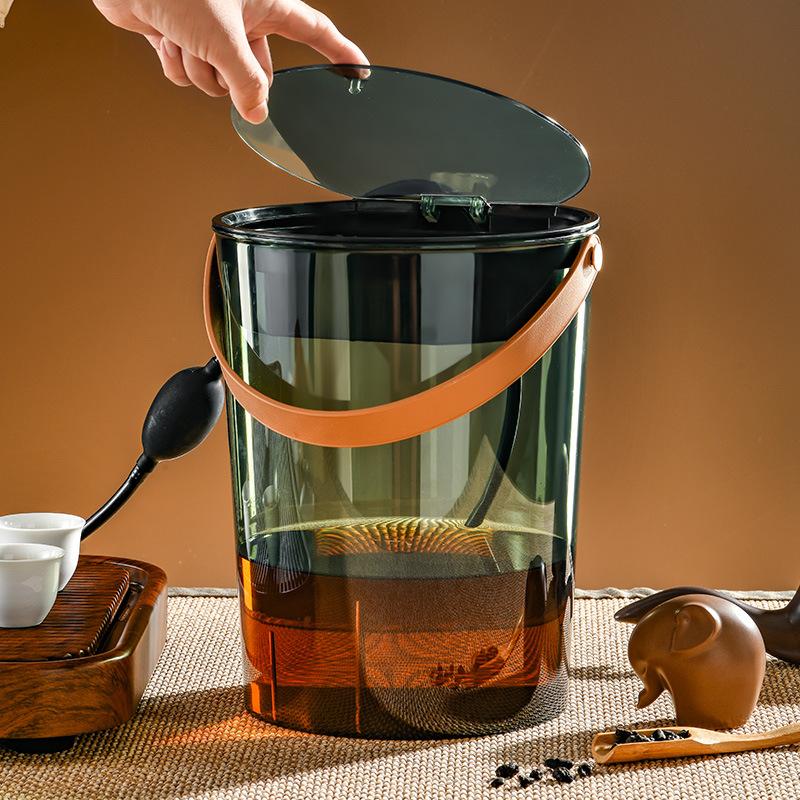 Premium Clear Tea Residue Bin with Handle Office Home Use Filtering Waste Water Container for Tea Leaves
