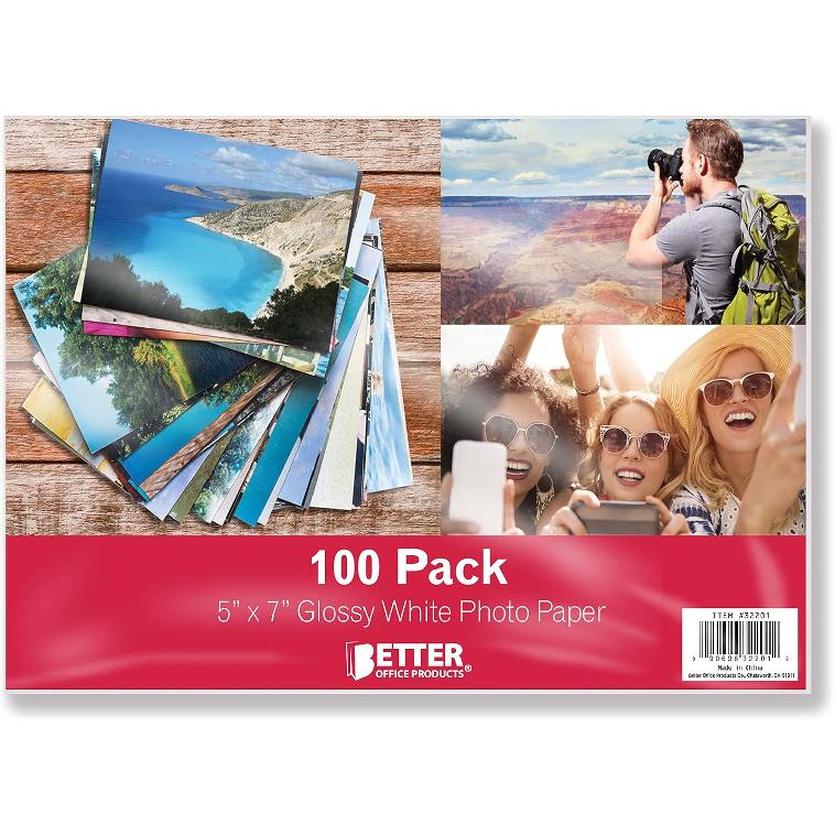 Better Office Products Premium Glossy Photo Paper, 5 x 7 inch, 100 Sheets, 200gsm, 5 x 7, 100-Count Pack 5 x 7 inch