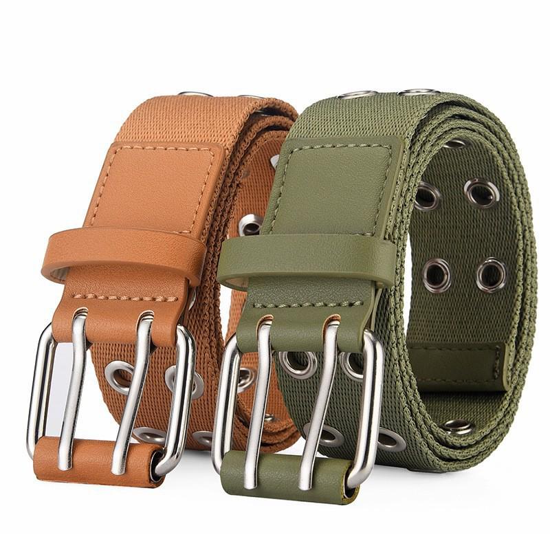 

Versatile Men s Canvas Belt - Fashionable All-Match Double-Pin Buckle Casual Leather Belt 105 зелений