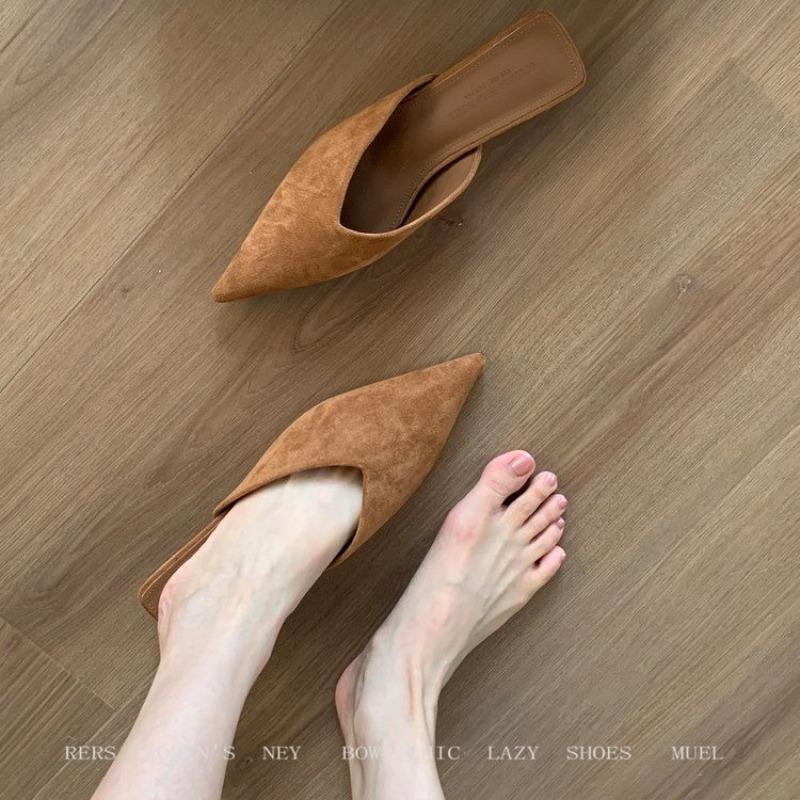 Neue Damen-Slipper mit spitzer Zehenpartie und hohem Absatz 2025 Frühling Geschlossene Zehenpartie Sexy Stiletto Wildleder Einfache Slipper