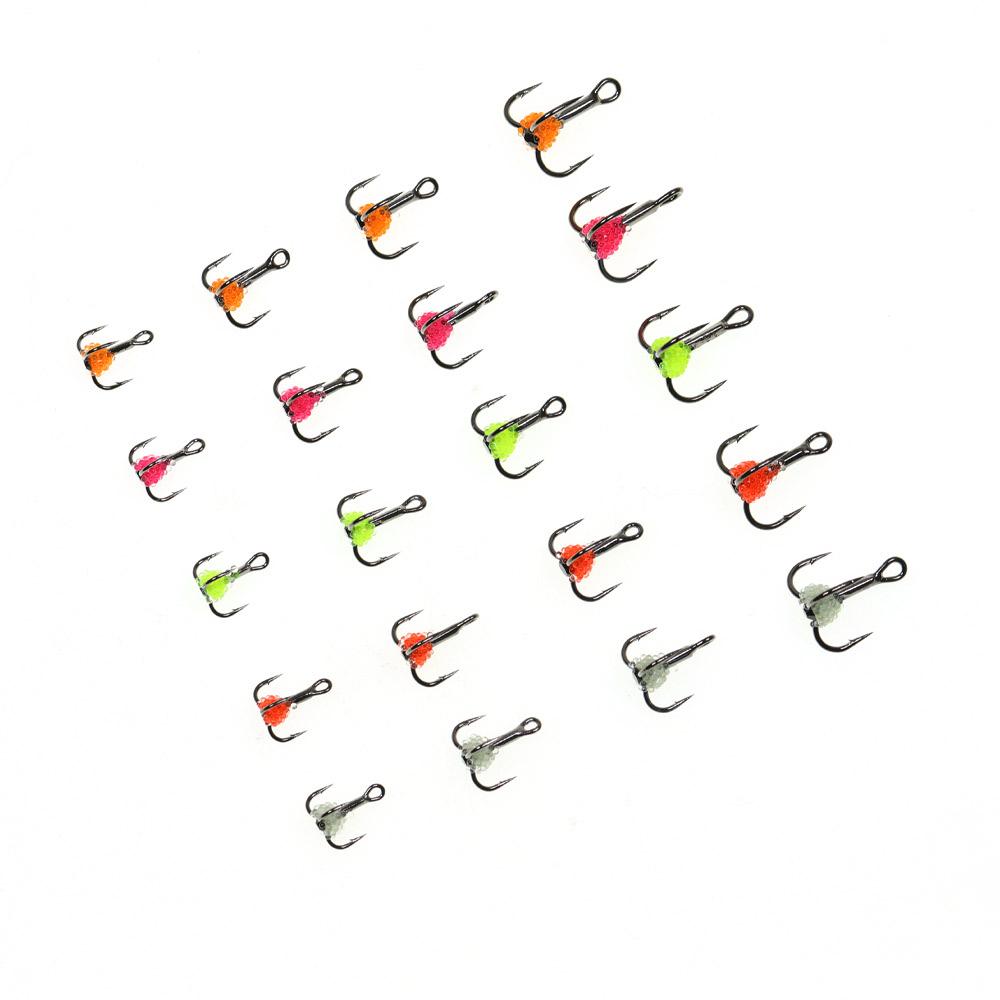 ICERIO 10PCS Lifelike Egg Bead Treble Hooks Glow Ice Fishing High Carbon Steel Sharp Barbed Fishing Hooks for Trout & Salmon