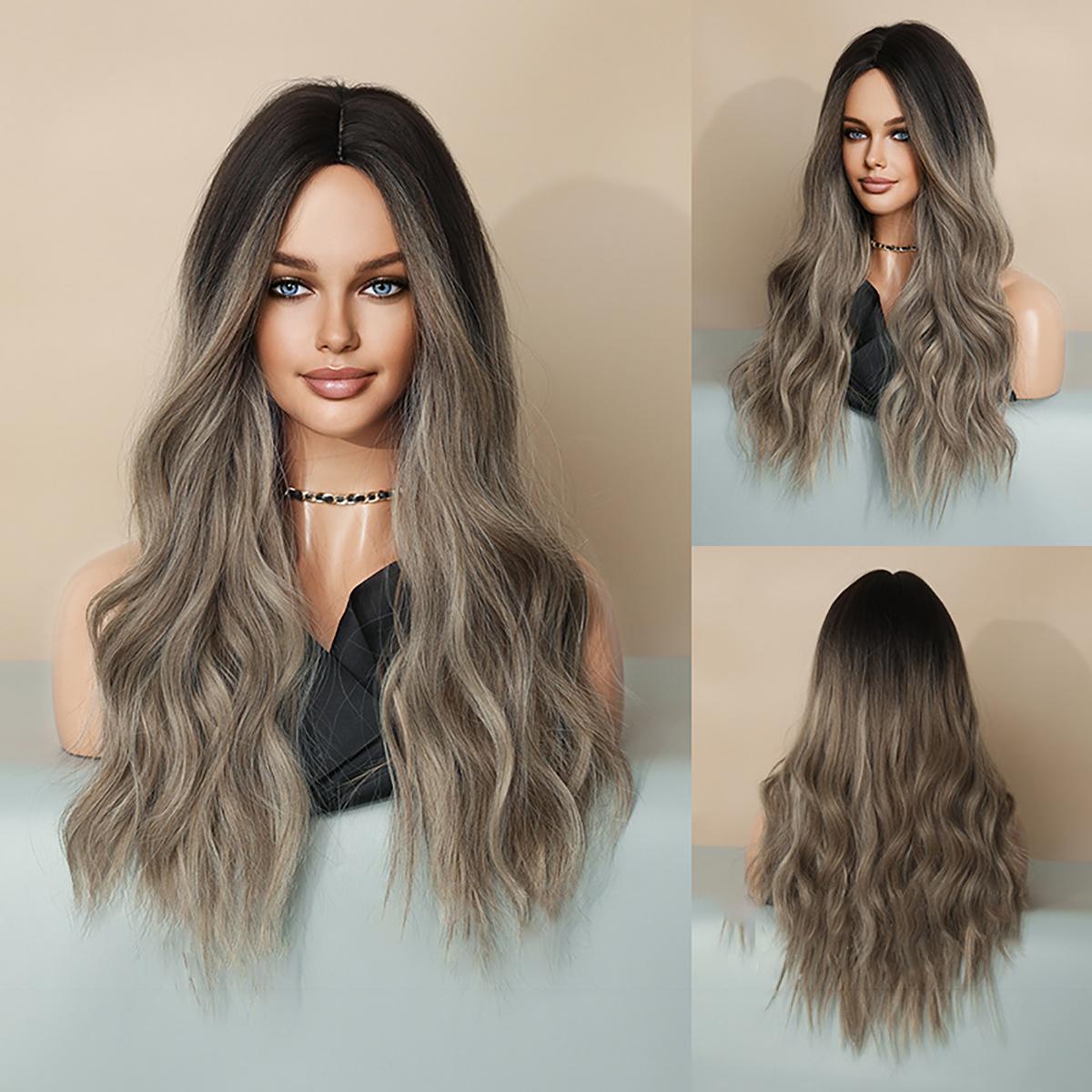 

Женский коричневый парик 58 см, длинные волосы, длинные вьющиеся волосы, полная шапка, розовые волосы, сетка, натуральный реалистичный парик из волос 58cm 22.83inch темно-серого