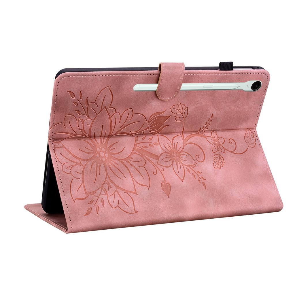 For Samsung Galaxy Tab S10 FE+ Case Lily Flower Imprint Card Slots Leather Tablet Cover