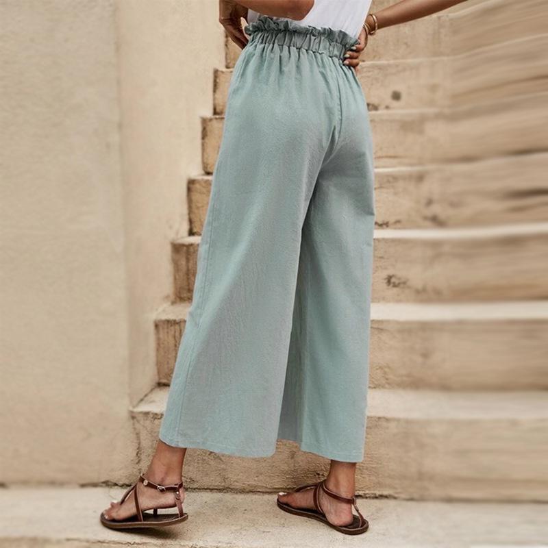 Women's Elastic Waist Wide Leg Waistband Loose Nine-quarter Pants