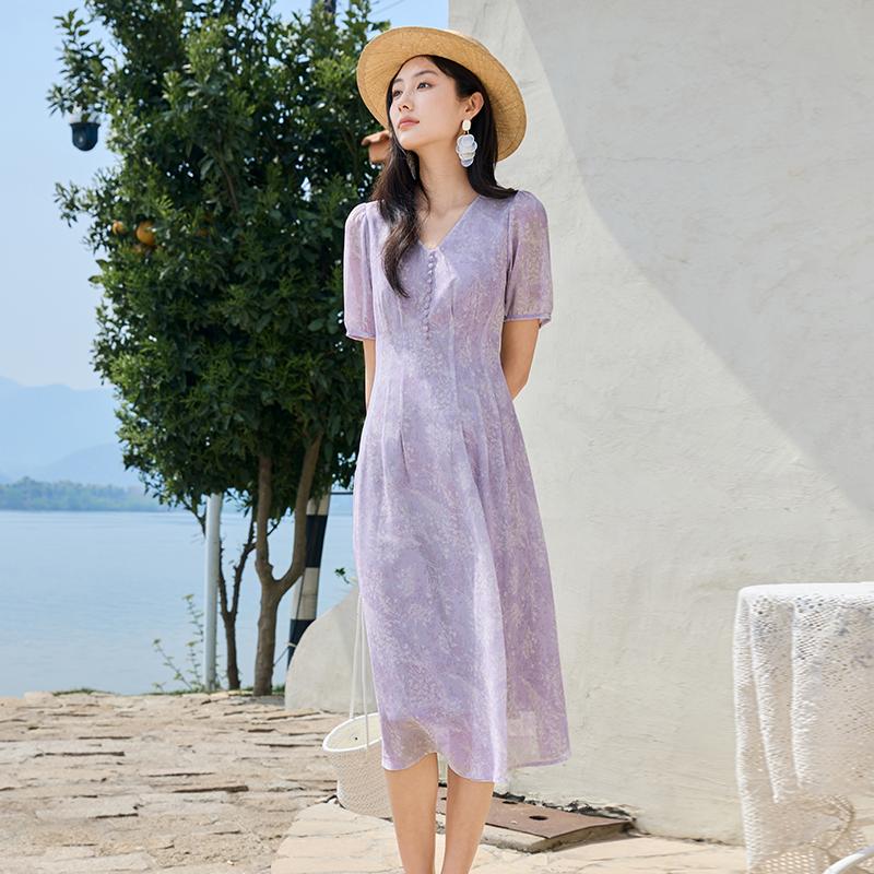 French Style V-neck Floral Skirt Dress