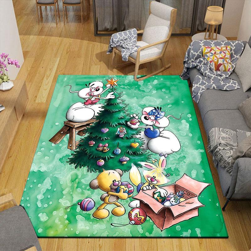 Diddl Cartoon Flannel Printed Carpet, Home Sofa Decoration for Living Room & Bedroom, Non‑Slip Play Flannel Floor Mat for Game Room