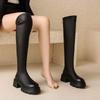 6Cm autumn and winter velvet soft leather thick-soled high-heeled knee boots women's black rear zipper round head thick-heeled high boots