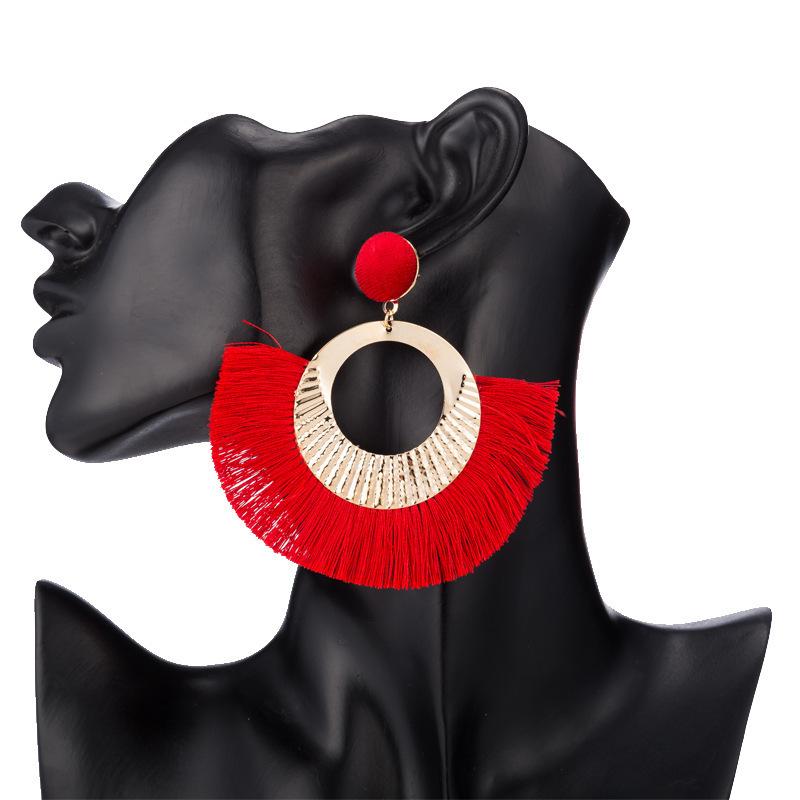 

Геометрические уникальные серьги с хлопковой кисточкой для женщин в нескольких цветах Red
